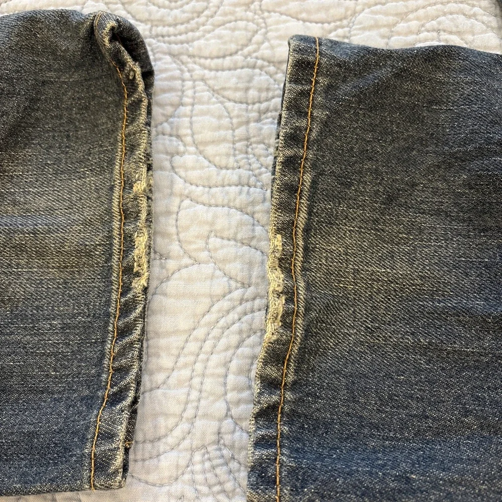Polo Ralph Lauren 381 Mens 34x32 Dark Blue Jeans Distress Cotton Denim Nice Fade